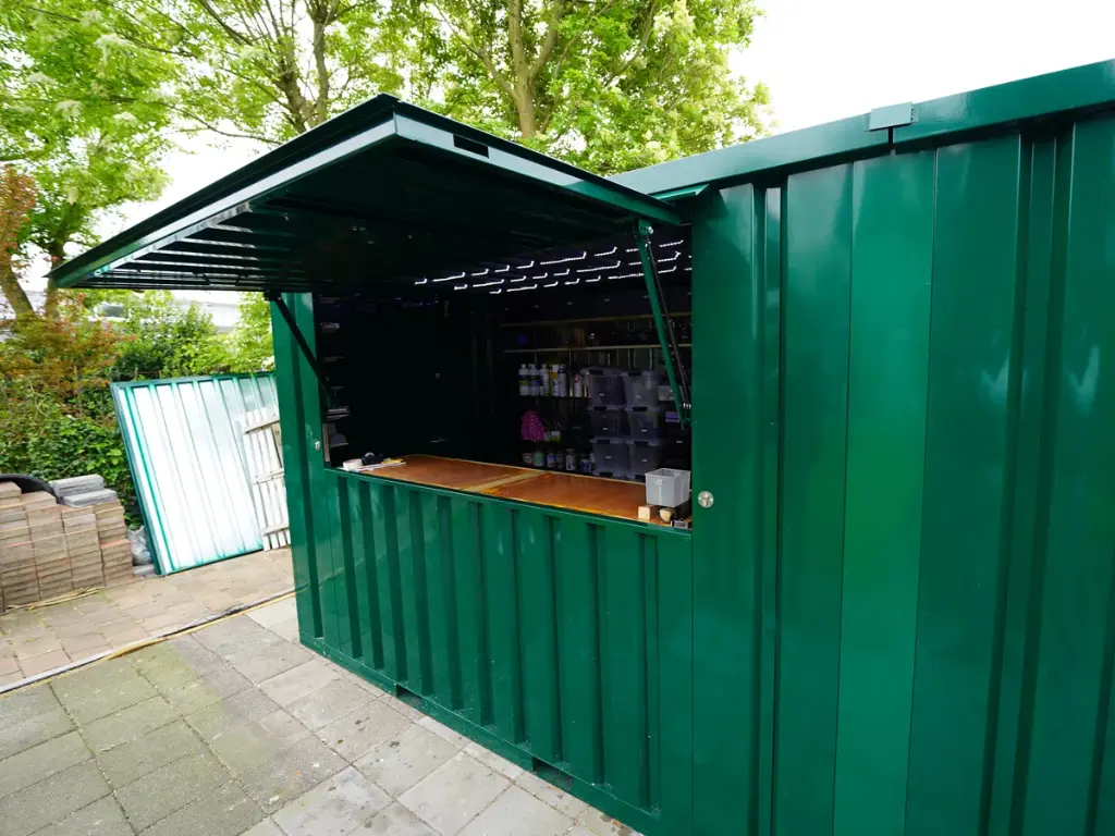 xl 3×2 m demountable bar container, green ral 6016 xl 3×2 m demountable bar container, green ral 6016