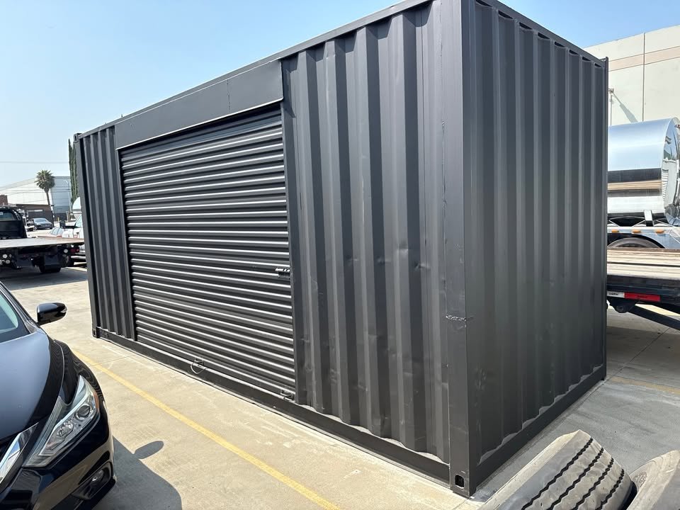 20ft used shipping container – matte black w/ 12’ side roll up door 20ft used shipping container – matte black w/ 12’ side roll up door