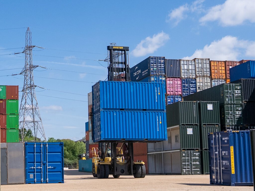 Shipping yard with stacked containers